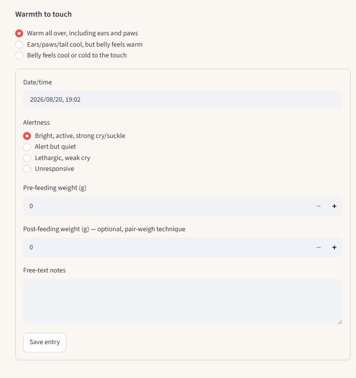 Fledge log entry screen